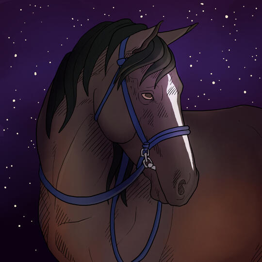 A shaded headshot piece with a simple background. A shaded fullbody piece with a simple background.