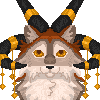 A blinking pixel icon of a horned fox