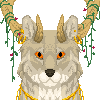 A blinking pixel icon of an antlered wolf