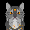 A slow-blinking pixel icon with animated glowing eyes between blinks